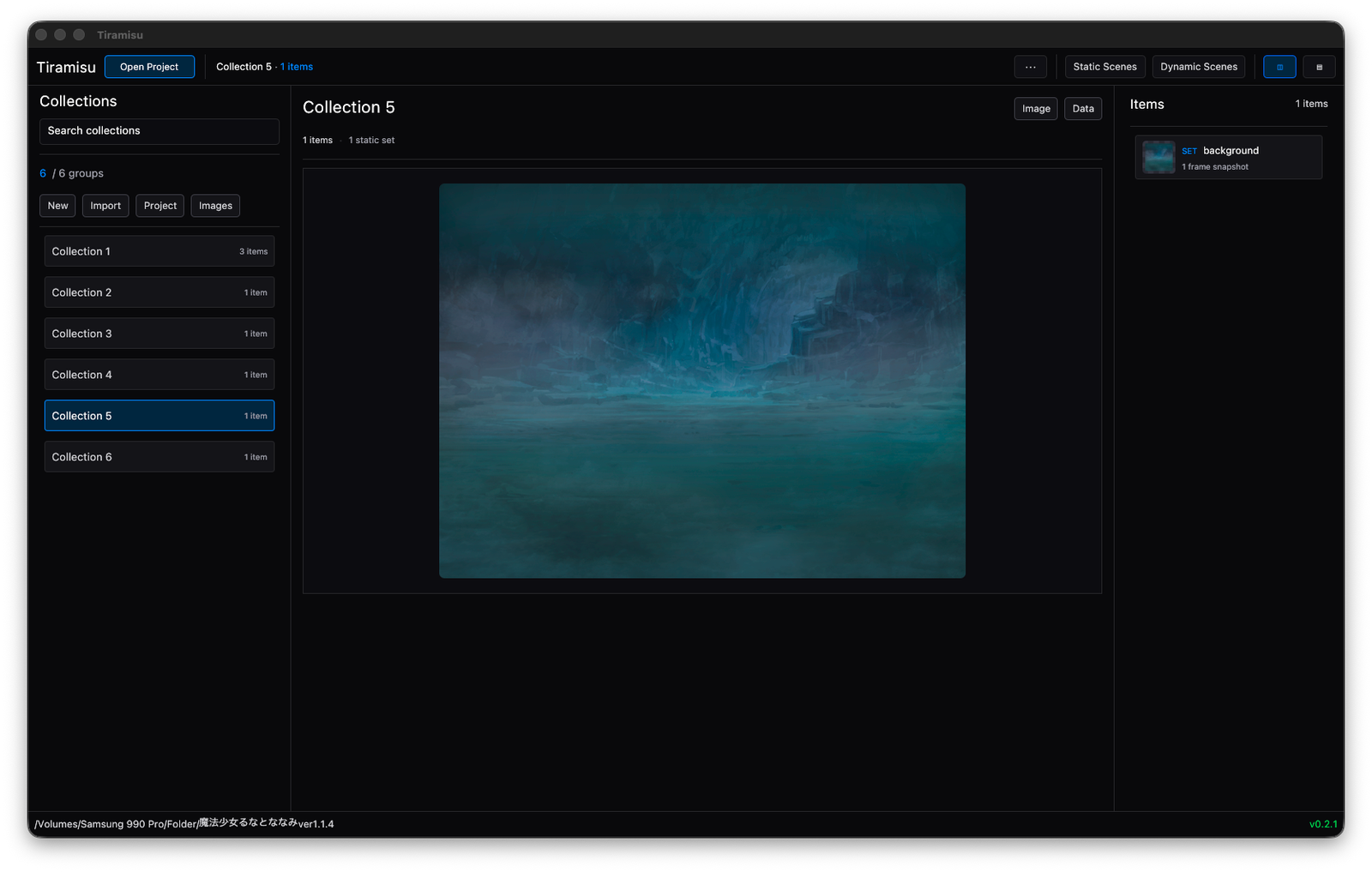 Collections view showing grouped selections and saved scene references.